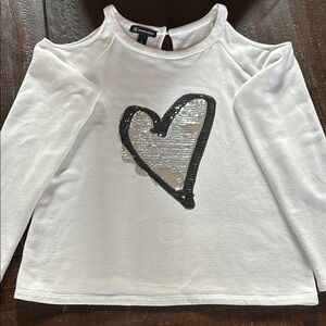 Stylish White Top with Silver Sequin Heart